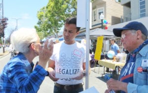 LWVBAE members Greg Magofna (c) and Sherrie Smith (r)